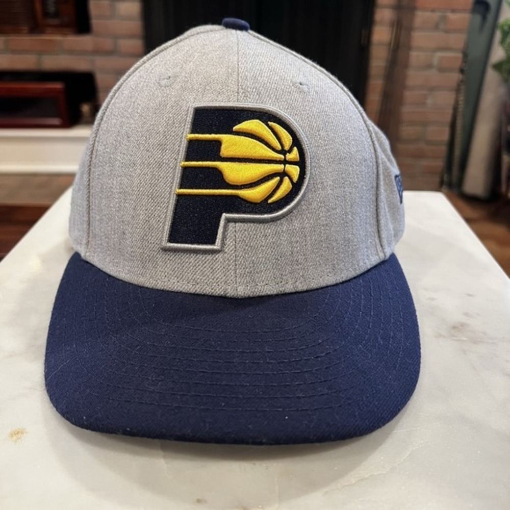 Indiana Pacers New Era 59FIFTY Fitted Hat 7 3/8 Gray Navy Low Profile NBA Cap‎